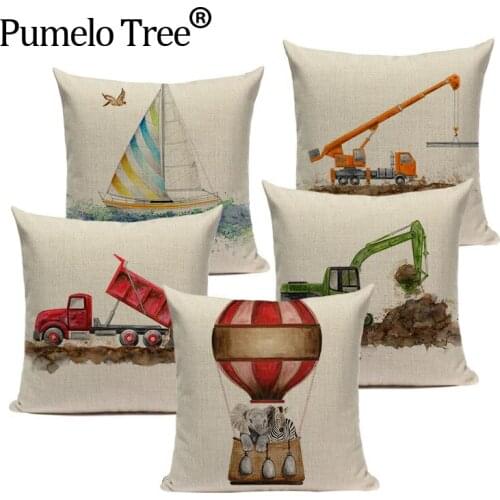 Nordic Linen Cartoon Red car decorative cushion covers 45Cmx45Cm Square Home Decorating Printing Dropshipping throw pillows