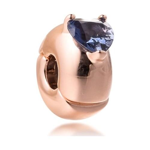 Fit Pandora Bracelets Blue Heart Solitaire Clip Charm Silver 925 Original Beads for Jewelry Making Sterling Silver Charms Bead