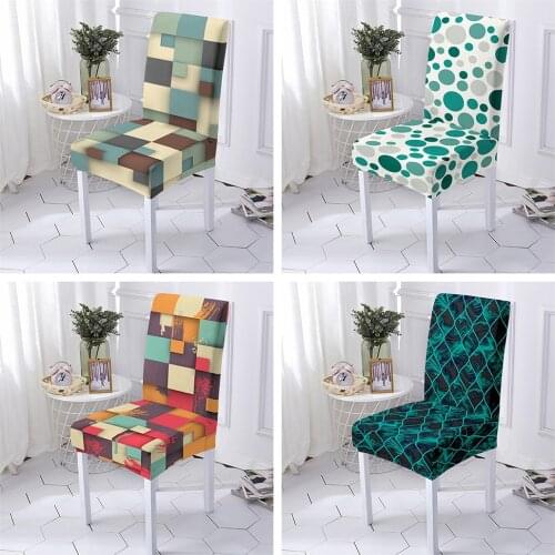 Spandex Geometric Chair Cover Elastic Plaid Pattern Chair Slipcovers For Dining Room Wedding Banquet Hotel Kitchen Seat Cover