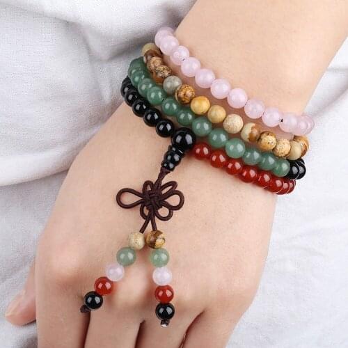 SUNYIK Mixed Stone 6mm Buddhist Buddha Meditation 108 Prayer Bead Mala Bracelet/Necklace