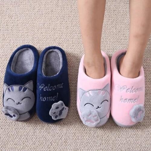 Women Indoor Winter Slippers Unisex House Slippers Lucky Cat Soft Slip On Slippers Fluffy Fur Warm Shoes Buty Damskie