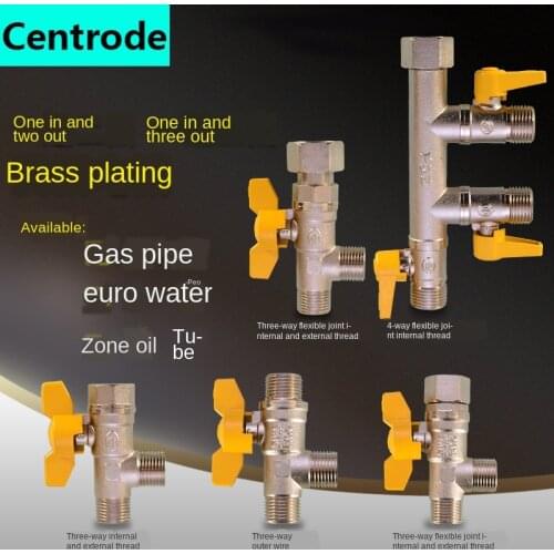 1/2 3/4 IN brass three-way gas ball valve switch one in two out live connection internal and external wire natural gas connector