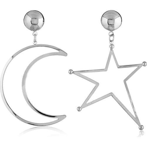 Trend Exaggeration Star moon big earrings drop statement earrings fashion simple womens temperament Asymmetric metal earrings j