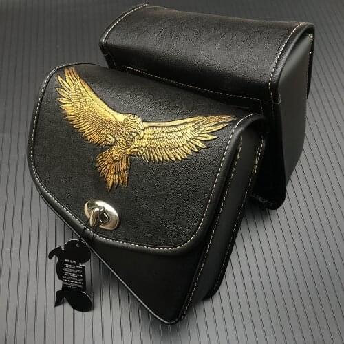Pair Universal Motorcycle Leather Eagle Logo Tool Bag Luggage Left+Right Side Saddle Bagr For Harley Sportster XL883 XL1200