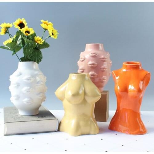 Body Art Design Vase Flower Pot Sexy Lips Body Vase Ceramics Creative Hobby Vase Planting Machine Home Decoration 2021