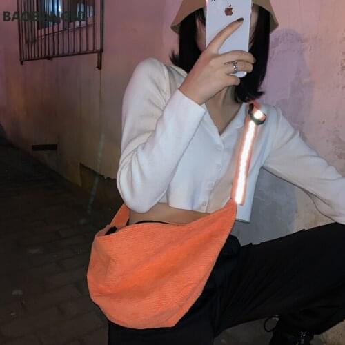 Corduroy Womens Handbag Female Noctilucent Striped Crossbody Bag Multifunction Large Capacity Zip Shoulder Bag Phone Bag Purse