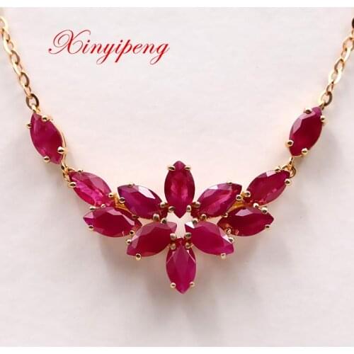 Xin yi peng 18 k rose gold inlaid natural ruby necklace chain of clavicle, women, fashionable and generous