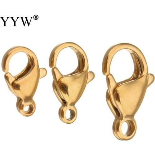200pcs Stainless Steel Lobster Clasps Claw Jewelry Fastener Hook Charms Gold Color Plated Jewelry Accessories 6.5/7/9/9.5/mm