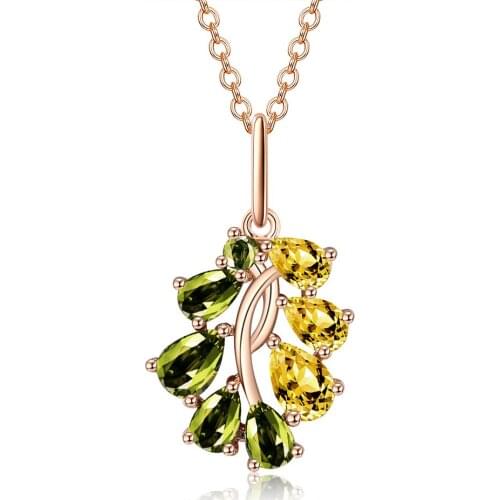 ZEMIOR Water Drop Rose Gold Necklace For Women Blue And Gree Zircon Necklace Korean Fashion Aesthetic Jewelry Wedding Lover Gift