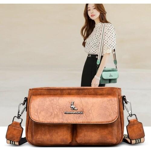 Counter Genuine Bag Female 2021 Retro Quality Wide Strap Cross Body Bag Casual Daily Shopping Shoulder Bag Brown Black