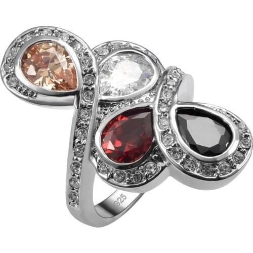 Exquisite Morganite Garnet Black onyx White Crystal Zircon 925 Sterling Silver Ring For Women Size 6 7 8 9 10 11 F1561