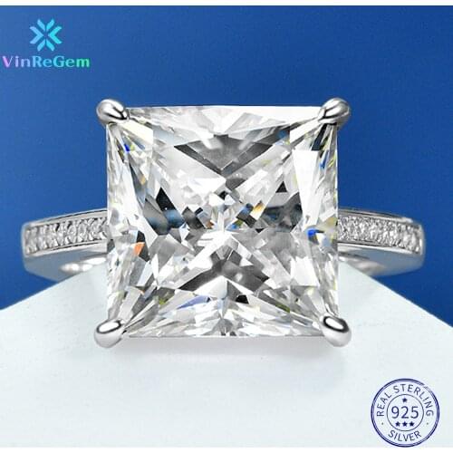 Vinregem 100% 925 Sterling Silver Princess Cut Aquamarine Gemstone Wedding Party Classic Ring For Women Fine Jewelry Wholesale