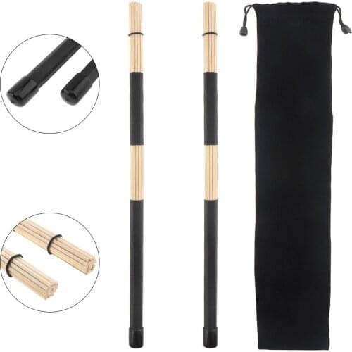 1 Pair 40 cm 15.7 inch Portable Lightweight Jazz Drums Brushes Black Rubber Handle Bamboo Drumsticks with Velvet Bag