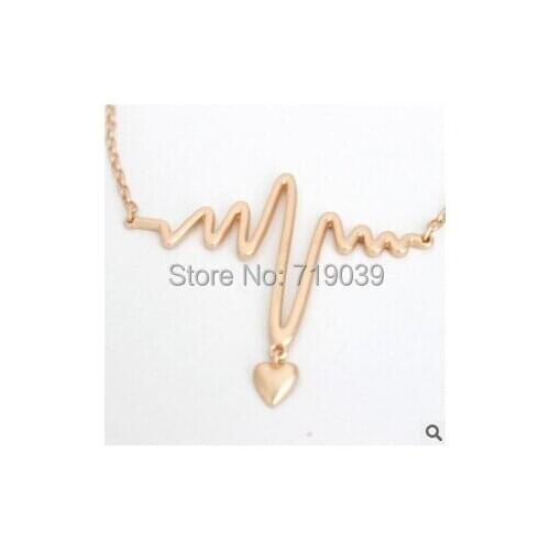 10pcs/lot Wholesale Fashion Jewelry Gold Charm Heart Beat Pendant Necklace Heartbeat Statement Necklace