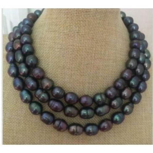 11-13 mm genuine natural Tahitian black pearl necklace 48 inch