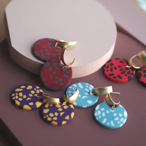 2021 Trendy pattern Womens fashion Sets animal prints disc Polymer Clay Round Dots pendants Earrings Jewelry for Women