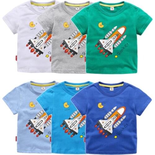 2021 Summer Clothing Cartoon Rocket Boys Girls Cotton T Shirts Children Funny Tees Short Sleeve Kids Top Ulzzang Streetwear Tee