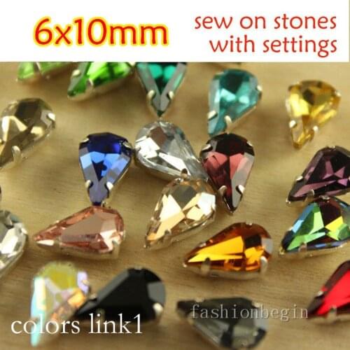 24pcs/lot 6x10mm teardrop sew on crystal glass rhinestones stones glass strass for sandals hats bags crafts decoration