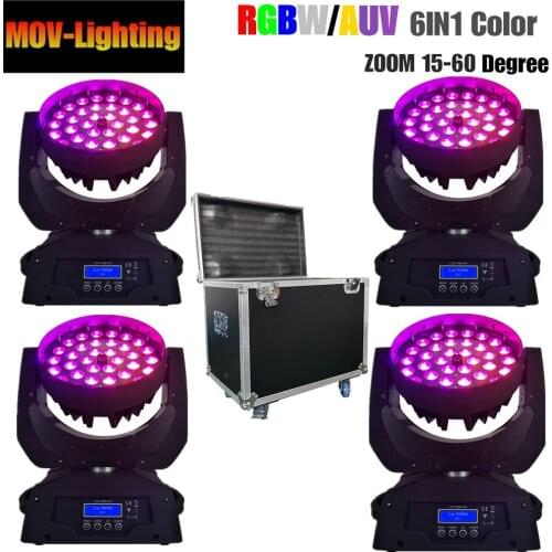 4pcs/lot fly case Dj club disco ZOOM 36x18w RGBWA+UV 6 in 1 ZOOM wash LED moving head light