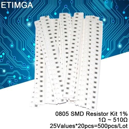 500pcs/Lot 0805 SMD Resistor Kit 0Ω ~ 510Ω 1% Tolerance 25values x 20pcs Sample Resistor Kit