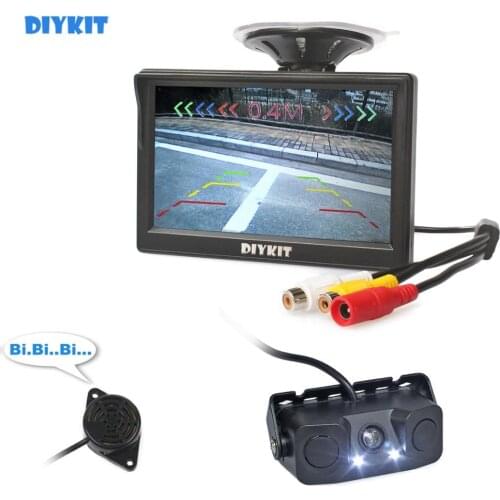DIYKIT 5 Inch TFT LCD Display Car Monitor + Waterproof Video Parking Radar Sensor Car Rear View Camera + Speaker