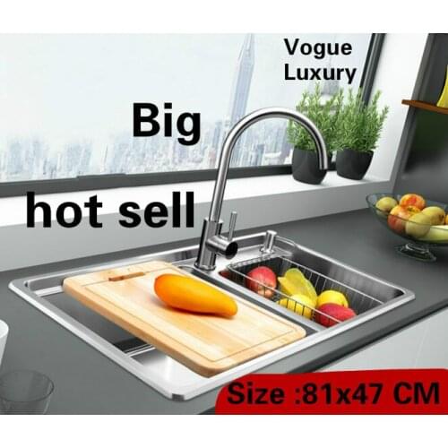 Free shipping Home vogue wash vegetables high capacity big kitchen double groove sink luxury 304 stainless steel 810x470 MM