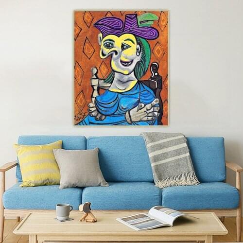 Citon Pablo Picasso《Sitting Woman Blue Dress》Canvas Oil Painting Artwork Poster Decorative Picture Wall Decor Home Decoration