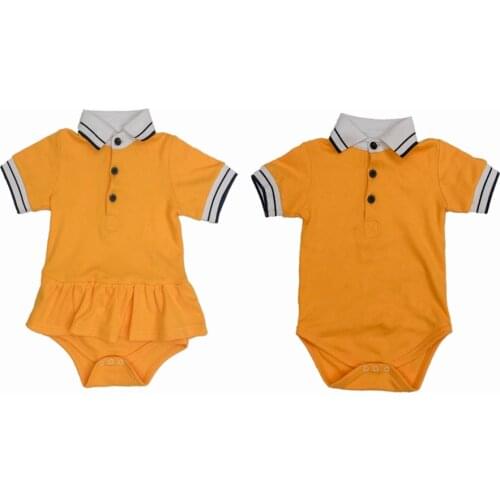 Infant Baby Twins Clothes Short Sleeve Lapel Collar Rompers Brother and Sister Clothing Solid Color One Piece Cotton Playsuit