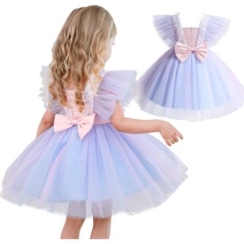 Princess Kids Baby Dress For Girls Wedding Dress Sequins Party Elegant Tutu Fluffy Violet Prom Gown Birthday Dress For Girl