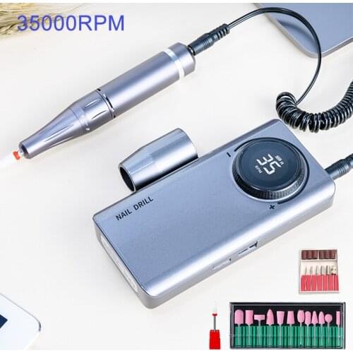 Electric Nail Drill, 35000 RPM Rechargeable Efile Nail Drill for Acrylic Nails, Portable Manicure Pedicure Drill Kit