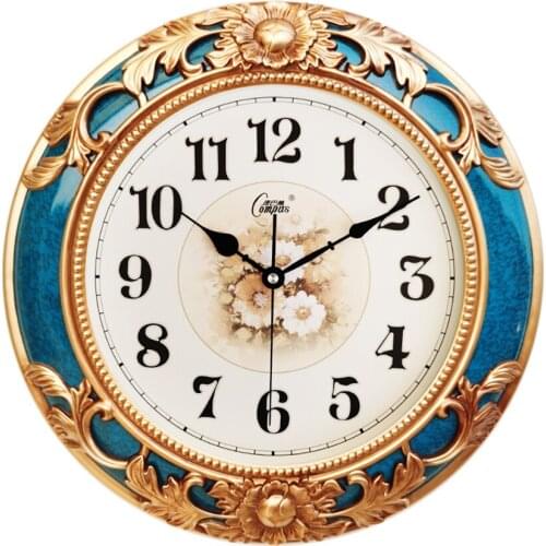 European Retro Living Room Wall Clock Round Silent Glass Clocks Home Decoration 20-inch Quartz Movement Wall Clock Wall Watch
