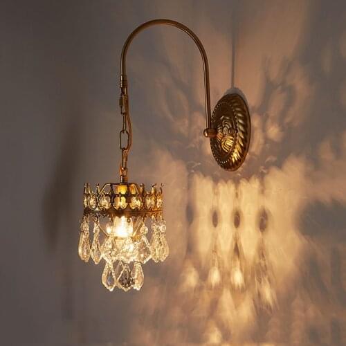 French Luxury Crystal Hanging Wall Light Bedroom Living Room Decor Retro Wall Lamp Hotel Cafe Aisle Lobby Sconce Illumination