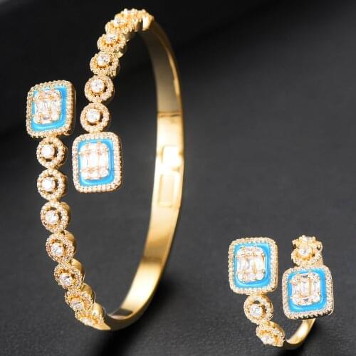 GODKI Trendy Luxury 3 Rows Enamel Bangle Ring Set Jewelry Set For Women Wedding Cubic Zircon CZ aretes de mujer modernos 2020