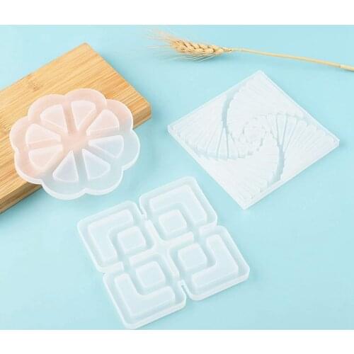Hot Sale 3 Pcs Coaster Molds for Resin Casting,Silicone Coaster Molds, for Epoxy Resin DIY Square Round Cups Mats,Coaster Mold
