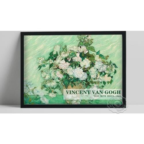 Post-Impressionism Vincent Van Gogh Art Poster, Van Gogh Vase With Pink Roses Still Life Canvas Painting, Vintage Art Home Decor