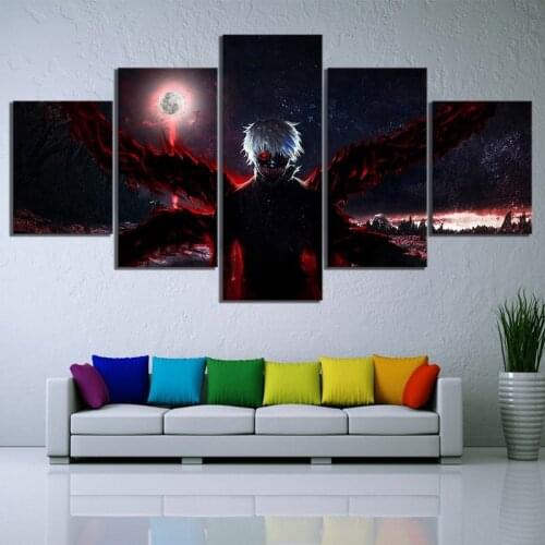 Canvas Paintings 5 Piece Anime Poster Cartoon Pictures Tokyo Ghoul Kanekiken Wall Art Pictures for Living Room Home Decoration