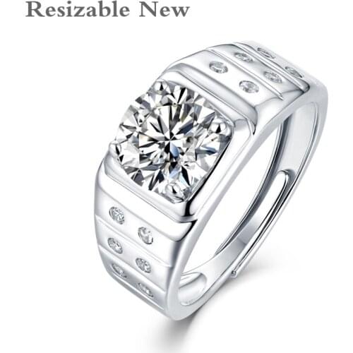925 Sterling Silver Men Moissanite Ring 2ct Resizable Classic Trendy Style Wedding Anniversary Jewelry For Male WIth Certifica