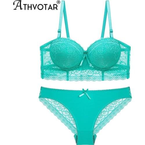 ATHVOTAR Lace Underwear Suits Sexy Female Sets Push Up Lingerie Middle Mold Cup Adjusted Bralette Panties