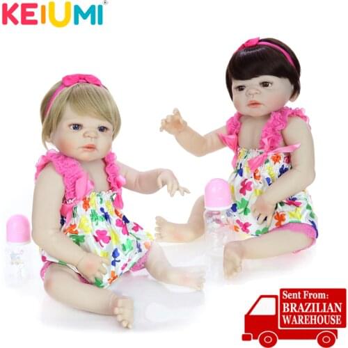 KEIUMI 23'' Lovable Full Silicone Reborn Baby Dolls For Kids Birthday Gifts True to Life Reborn Baby Girl Twins Ethnic Dolls