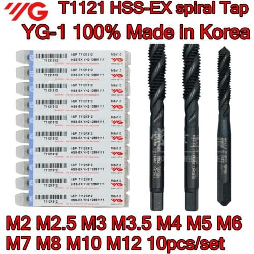 M2 M2.5 M3 M3.5 M4 M5 M6 M7 M8 M10 M12 10pcs/set T1121 100% Made in Korea HSS-EX spiral Tap Processing: alloy steel, etc