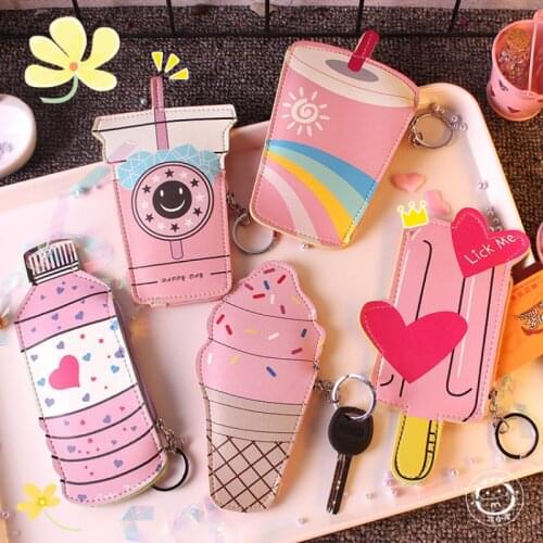 Creative Leather Purses Small Fresh Casual Pu Coin Wallet Lady Fashion Ice Cream Pattern Cartoon Card Holder Dollar Money Bag