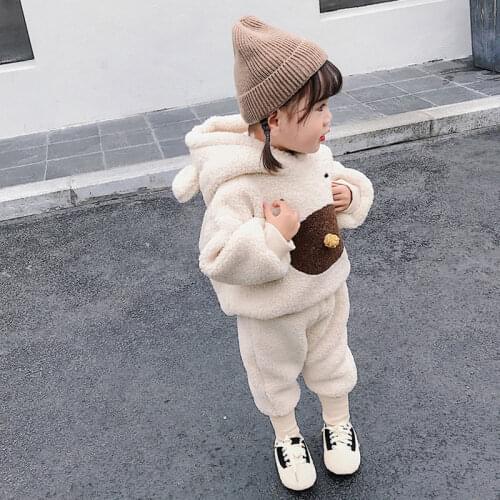 Teddy Bear Fur Suit Winter Kids Clothes Girls Sweatshirt 0-3 Year Old Girl Baby Hoodie Two Piece Set Boys Hoodies Childrens