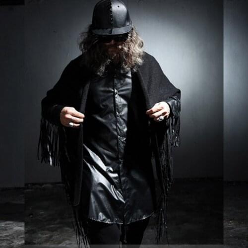 Fashion brand new mens and womens medium and long night club performance stage host leather tassel triangle scarf Cape