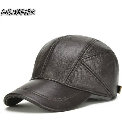 B-7131 Male Leather Hat Warm Elderly Outdoor Ear Protection Hat Adult Leather Baseball Caps Genuine Leather Winter Hats