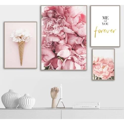 Pink Peony Flower Sakura Quote Landscape Wall Art Canvas Painting Nordic Posters And Prints Wall Pictures For Living Room Decor