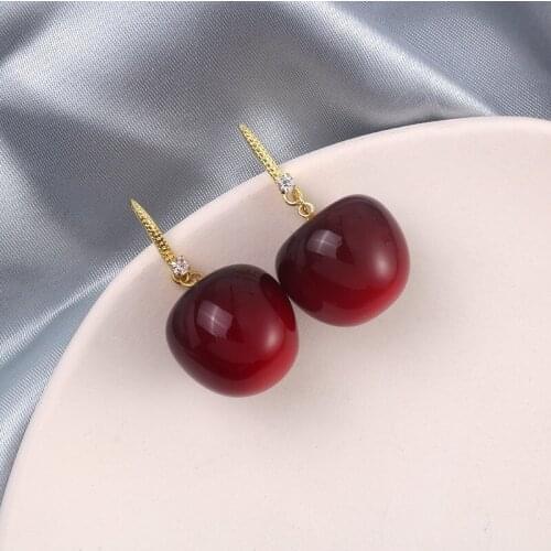 2021 New Crimson Cherry Korean Fashion Temperament Cherries Jem Simple Interesting Elegant Earrings Female Jewelry