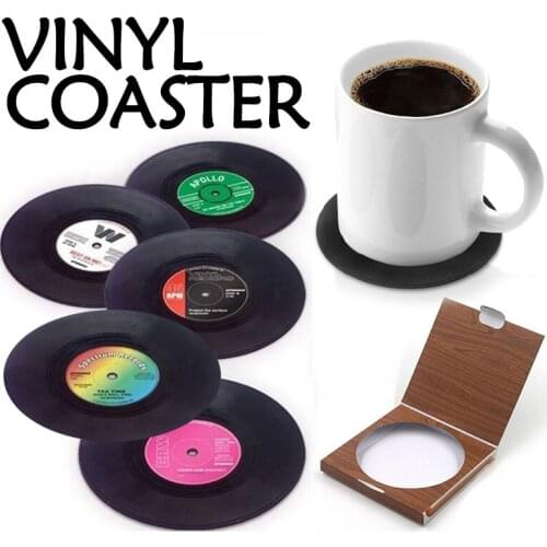 6 Pcs/set Home Table Cup Mat Creative Decor Coffee Drink Placemat Spinning Retro Vinyl CD Record Drinks Coasters 301-0460