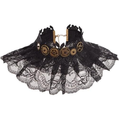 Steampunk False Collar Necklace Women Gothic Punk Lady Vintage Butterfly Gear Lace Collars