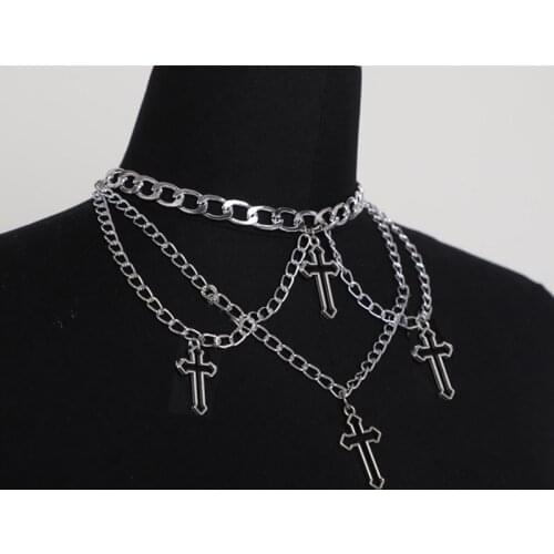 Wgoud Gothic Punk Cross Pendant Choker Necklace For Women Men Exaggerated Hip Hop Vintage Short Chains Collar Club Jewelry Gift