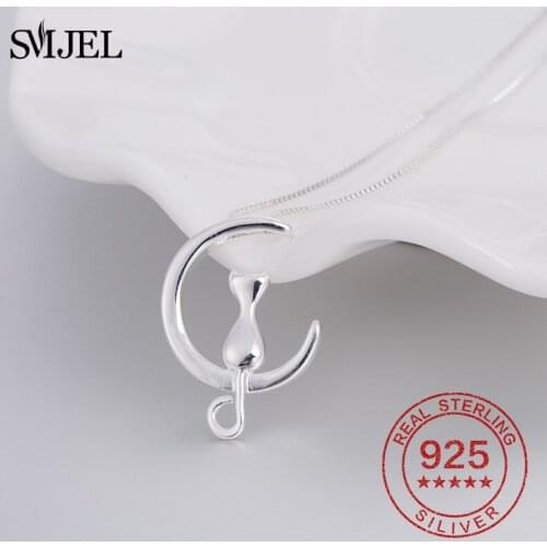 100% 925 Sterling Silver Lovely Cat Exquisite Women Pendant Necklace Moon Cat Sterling Silver Jewelry Gifts Kids Accessories